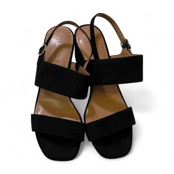 AEROSOLES Emmex Heel Black Faux Suede Dress Sandals, NEW! Size 11 Wide - Picture 3 of 6